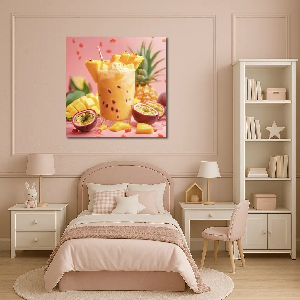 Tropical Mango Passion Fruit Drink Pink Background – Wall Art