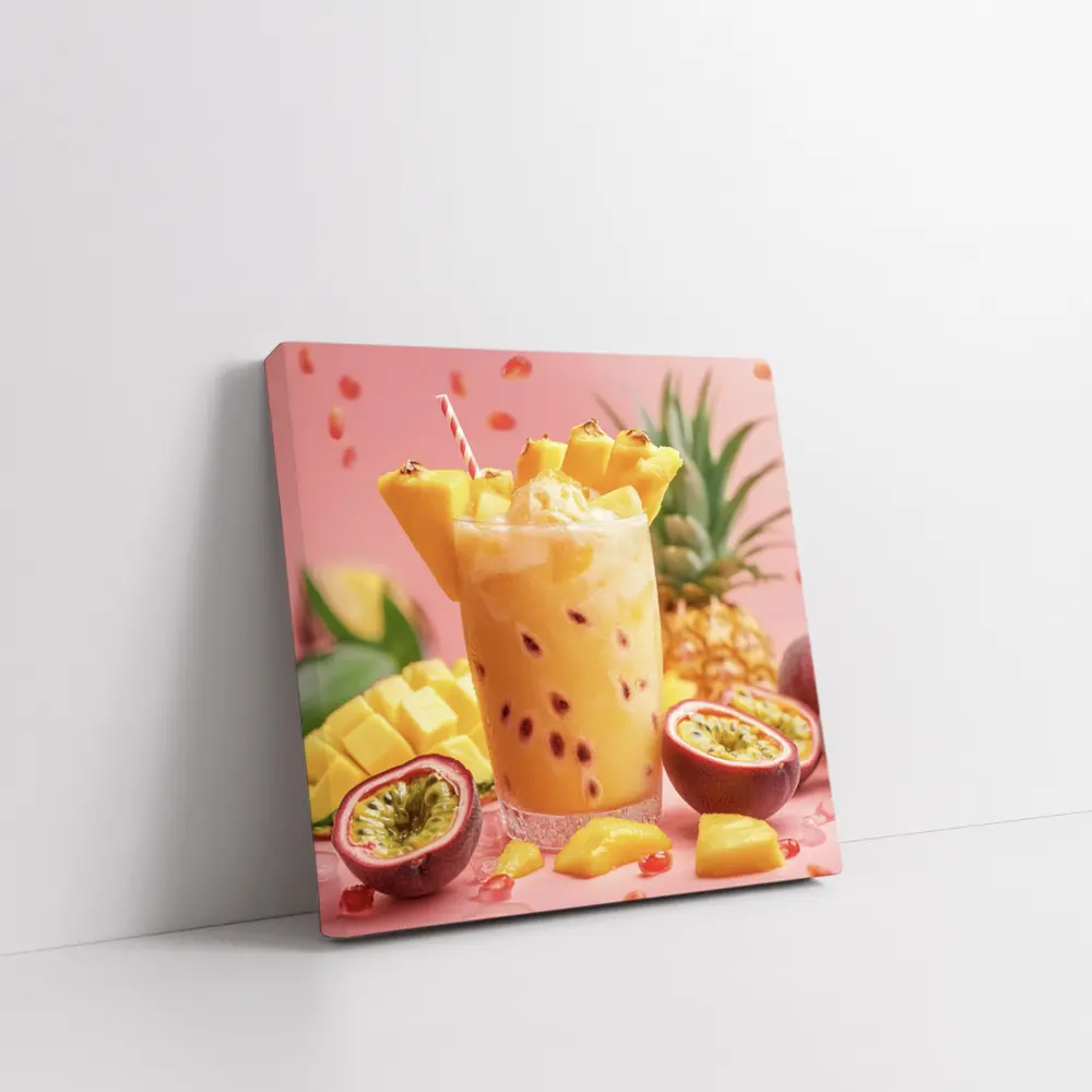 Tropical Mango Passion Fruit Drink Pink Background – Wall Art