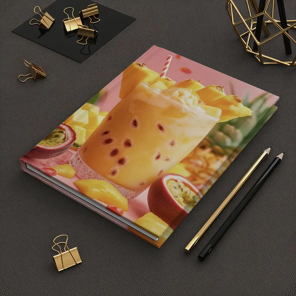 Tropical Mango Passion Fruit Drink Pink Background – Notebooks