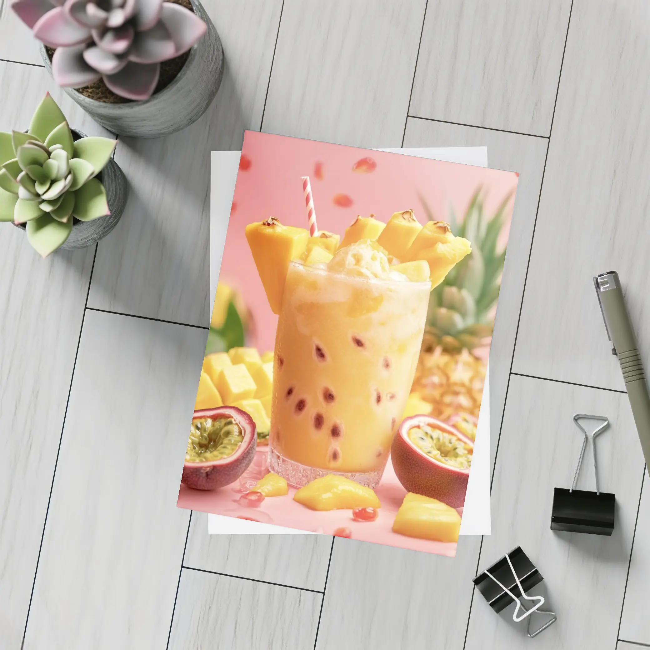 Tropical Mango Passion Fruit Drink Pink Background – Postcards