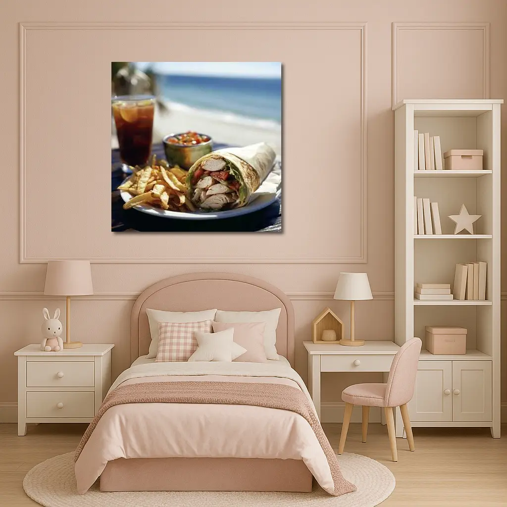 Chicken Wrap Fries Salsa Beach Setting – Wall Art