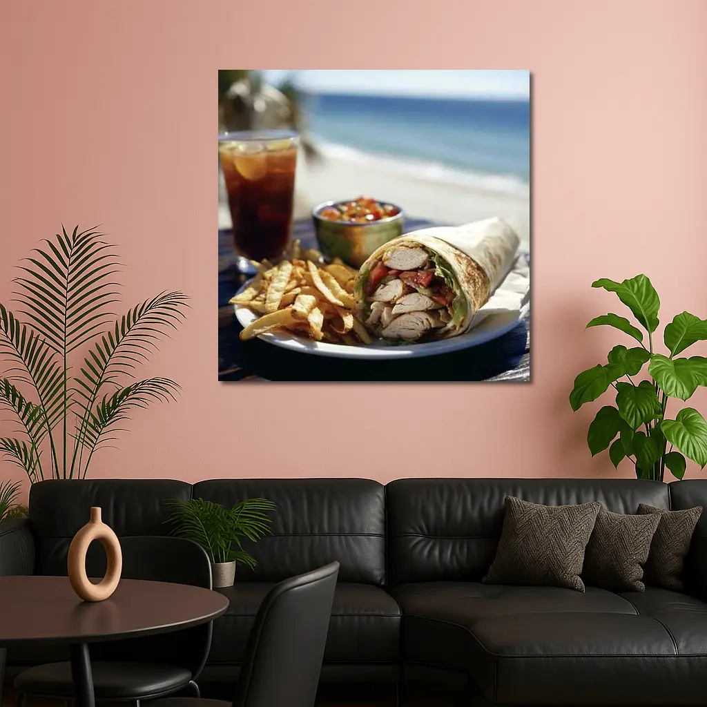 Chicken Wrap Fries Salsa Beach Setting – Wall Art