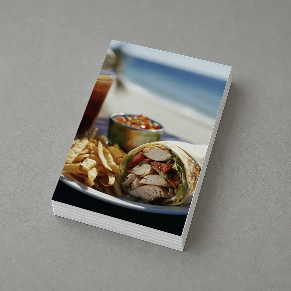 Chicken Wrap Fries Salsa Beach Setting – Postcards