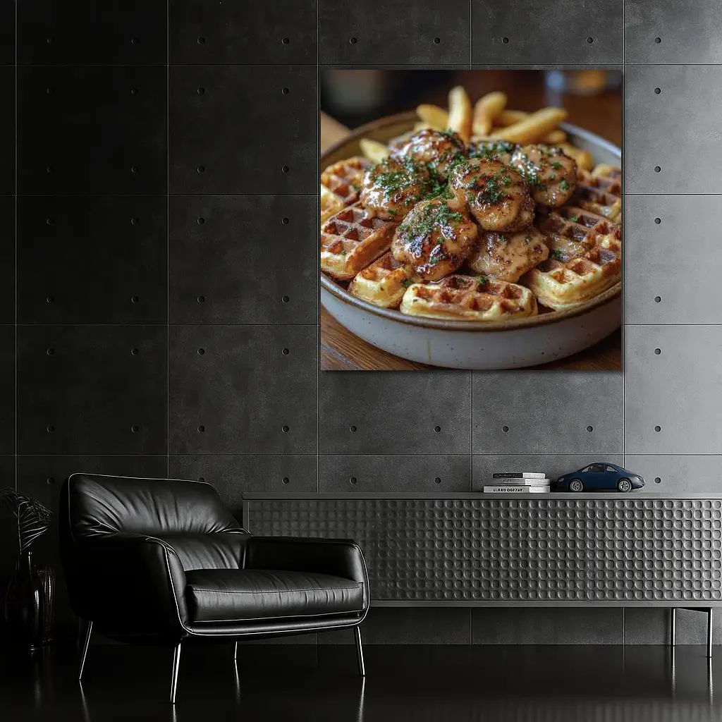 Glazed Chicken Bites Waffles Fries Bowl – Wall Art