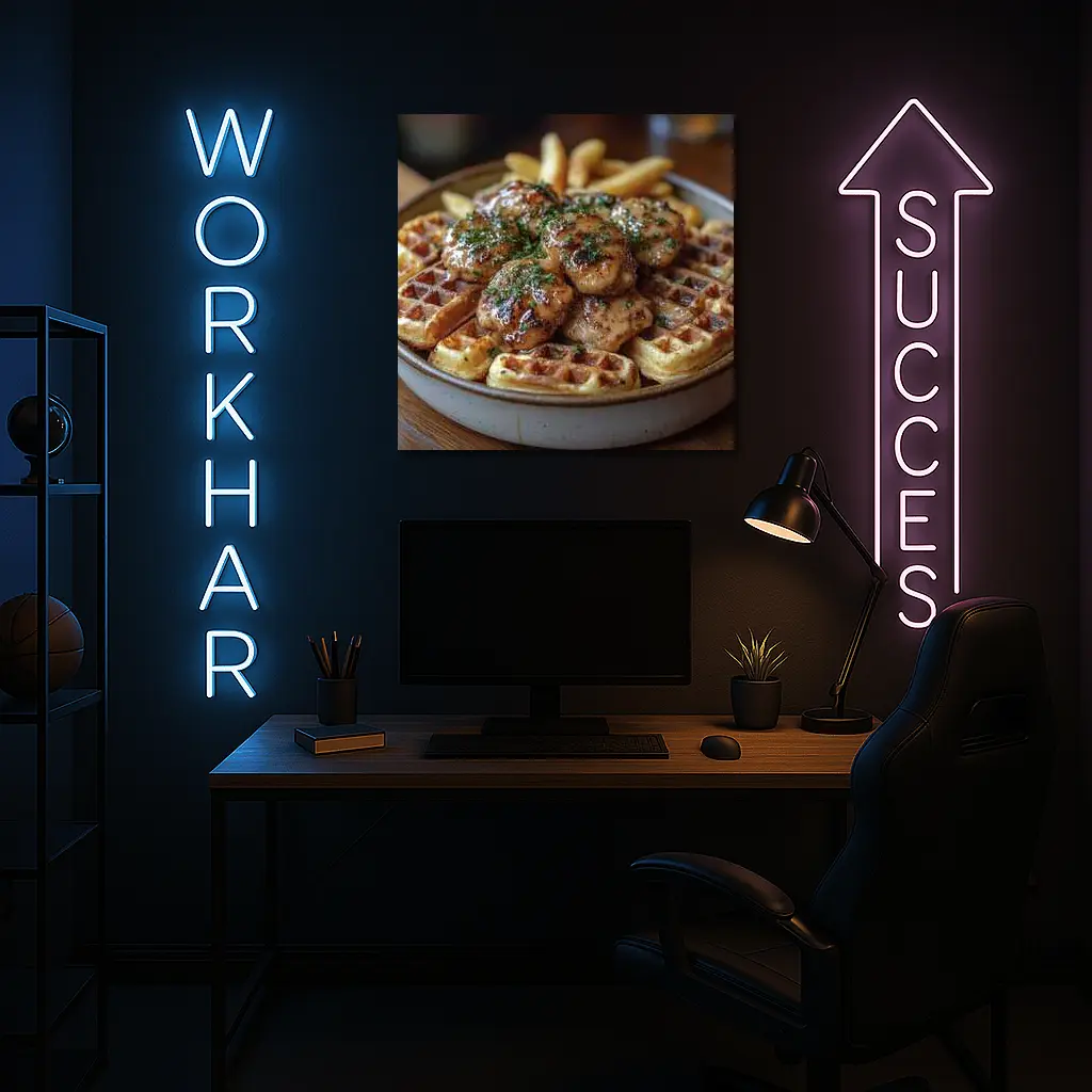 Glazed Chicken Bites Waffles Fries Bowl – Wall Art