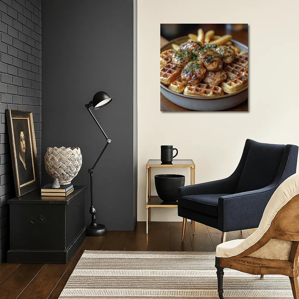 Glazed Chicken Bites Waffles Fries Bowl – Wall Art