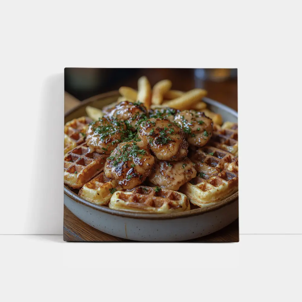 Glazed Chicken Bites Waffles Fries Bowl – Wall Art