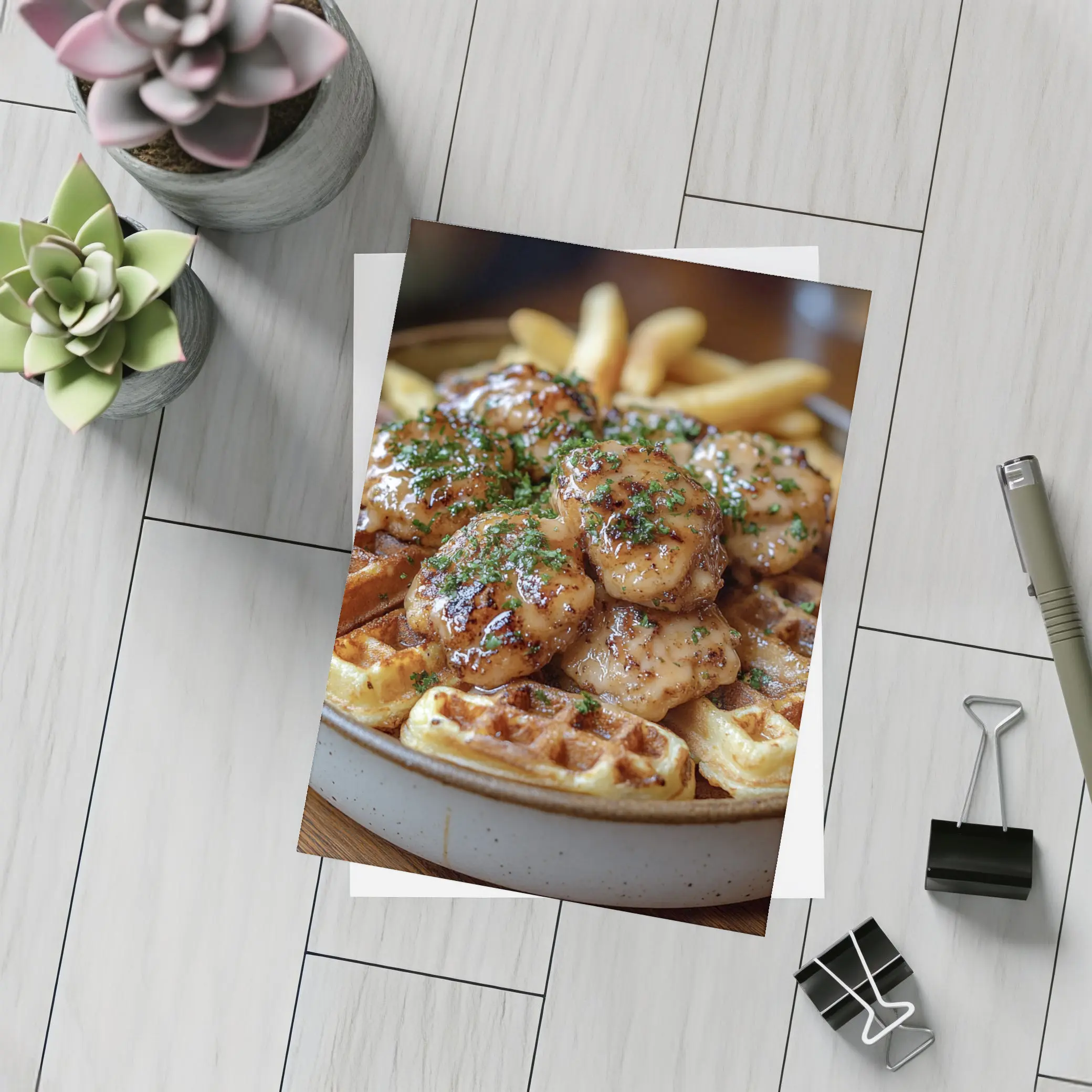 Glazed Chicken Bites Waffles Fries Bowl – Postcards