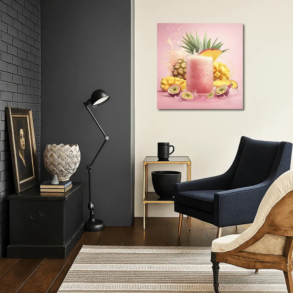 Tropical Mango Pineapple Smoothie Pink Background – Wall Art