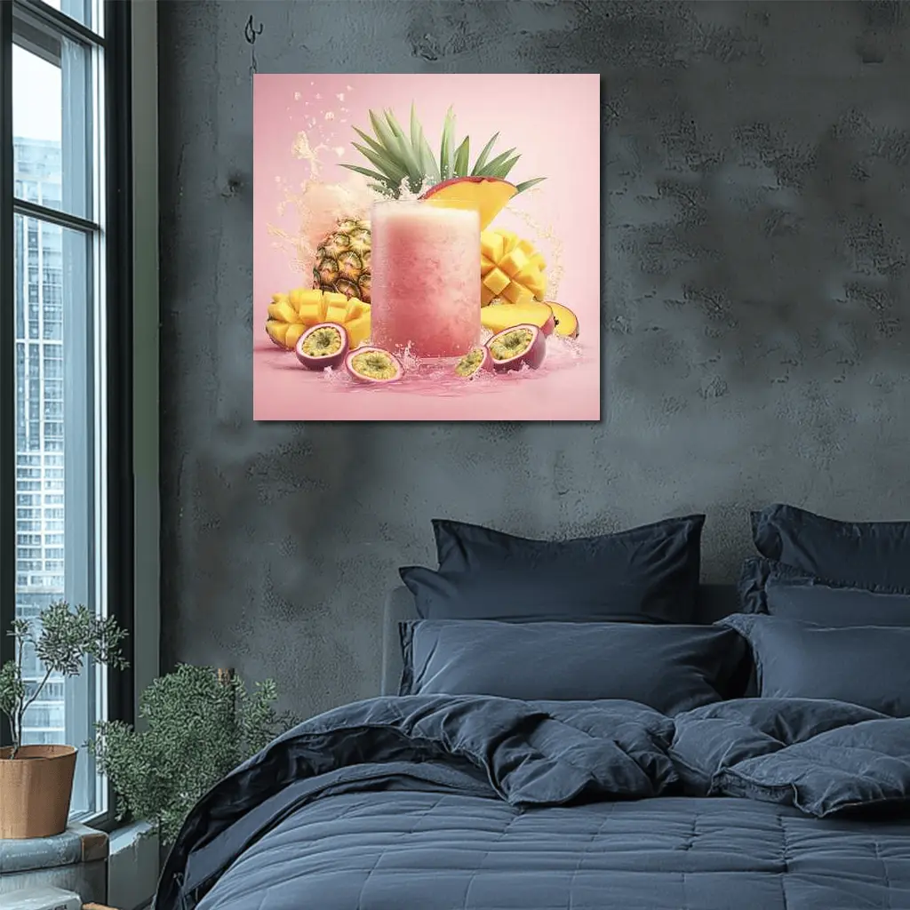 Tropical Mango Pineapple Smoothie Pink Background – Wall Art