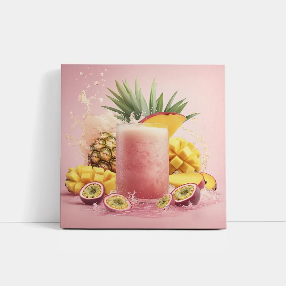 Tropical Mango Pineapple Smoothie Pink Background – Wall Art