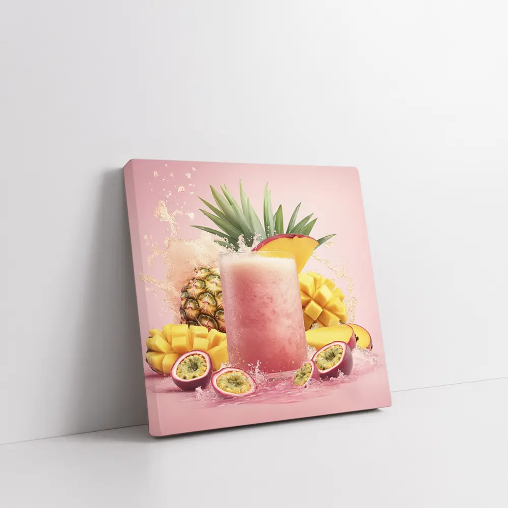 Tropical Mango Pineapple Smoothie Pink Background – Wall Art