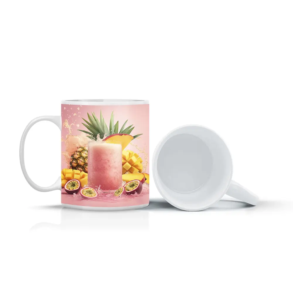 Tropical Mango Pineapple Smoothie Pink Background – Mugs