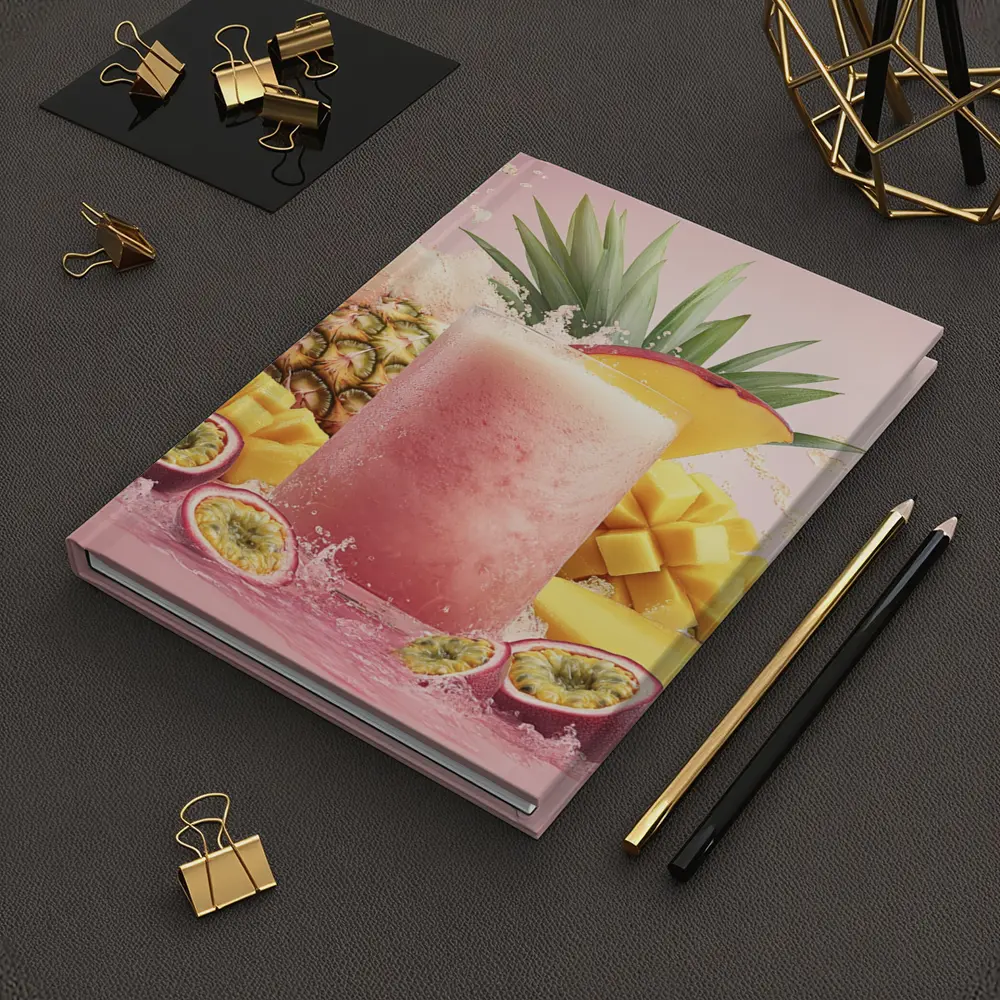 Tropical Mango Pineapple Smoothie Pink Background – Notebooks