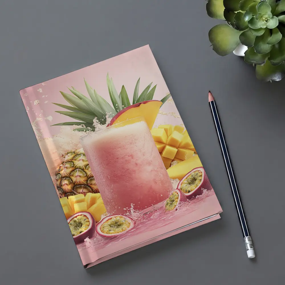 Tropical Mango Pineapple Smoothie Pink Background – Notebooks