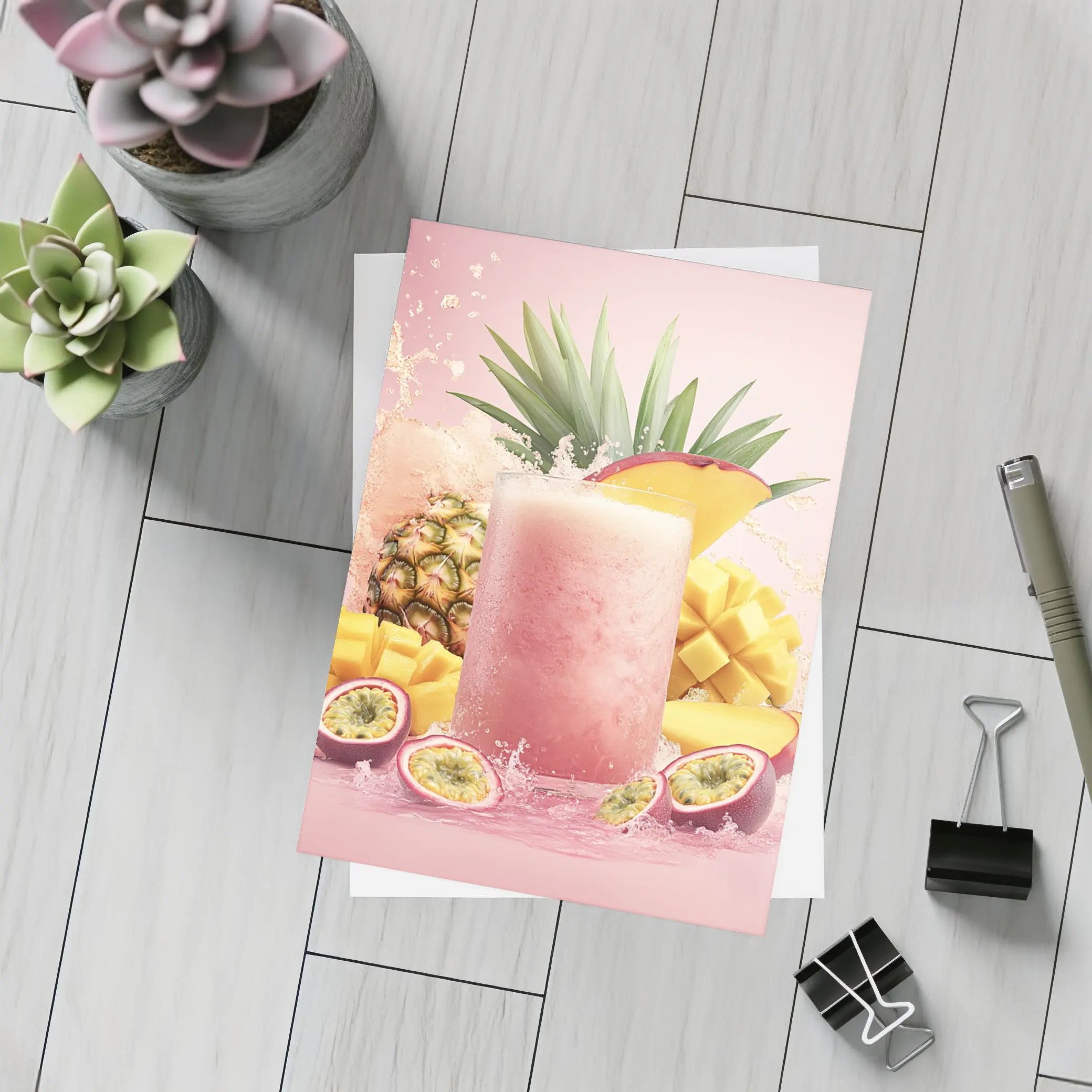 Tropical Mango Pineapple Smoothie Pink Background – Postcards