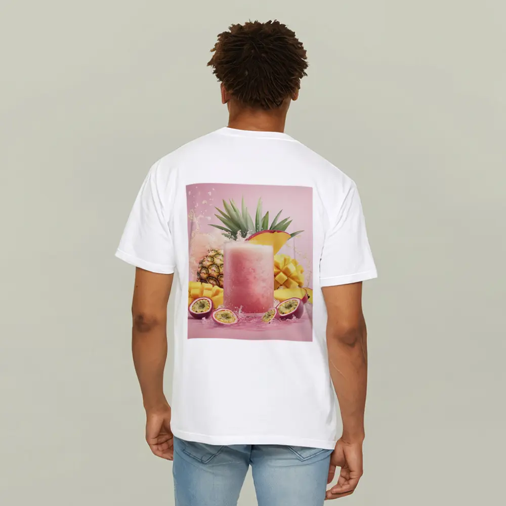 Tropical Mango Pineapple Smoothie Pink Background – T-Shirts