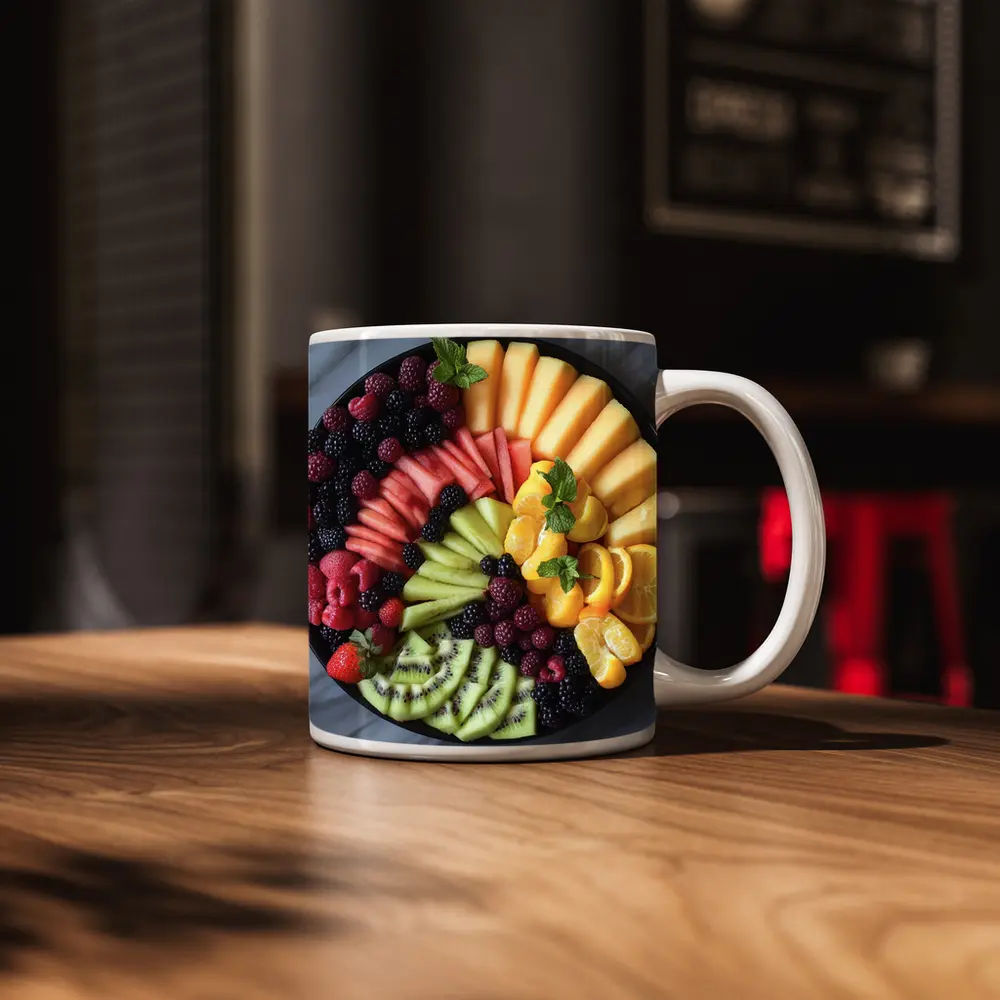 Colorful Fresh Fruit Platter Overhead View – Mugs