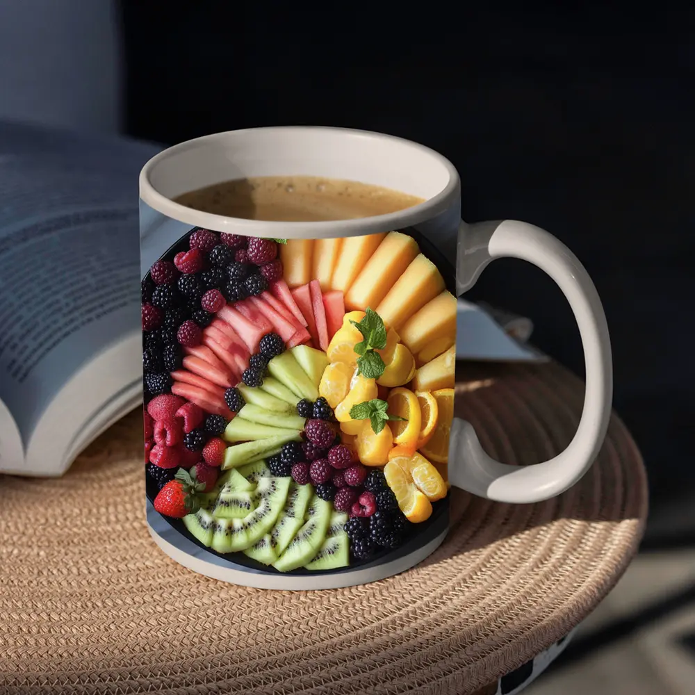 Colorful Fresh Fruit Platter Overhead View – Mugs