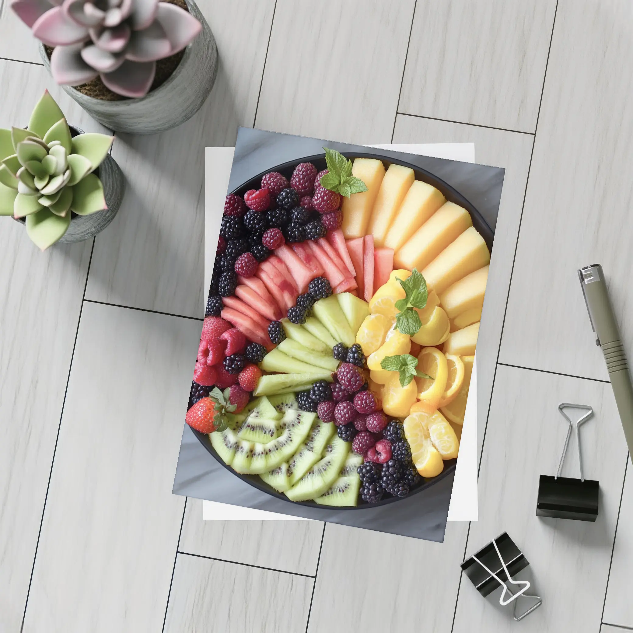 Colorful Fresh Fruit Platter Overhead View – Postcards