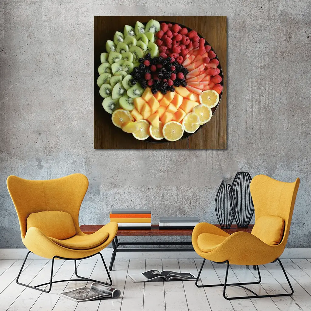 Fresh Fruit Platter Overhead View Dark Plate – Wall Art