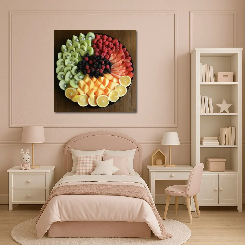 Fresh Fruit Platter Overhead View Dark Plate – Wall Art