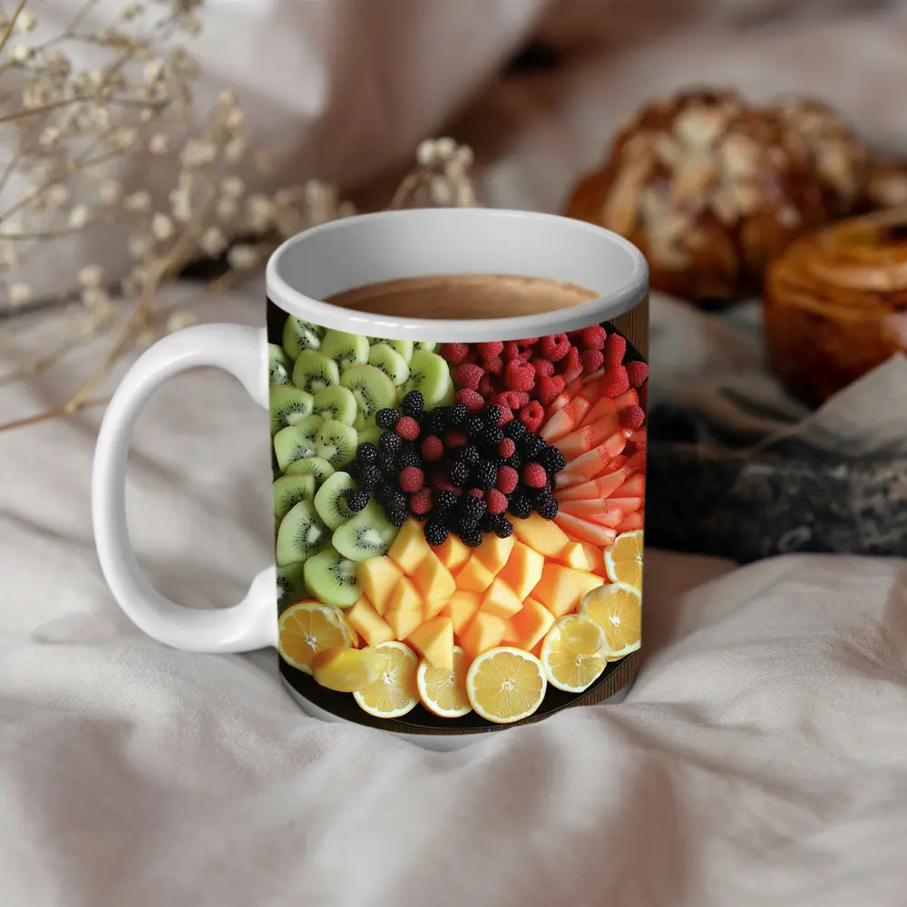 Fresh Fruit Platter Overhead View Dark Plate – Mugs