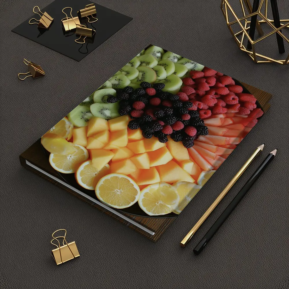 Fresh Fruit Platter Overhead View Dark Plate – Notebooks