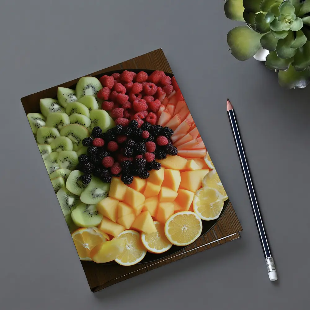 Fresh Fruit Platter Overhead View Dark Plate – Notebooks