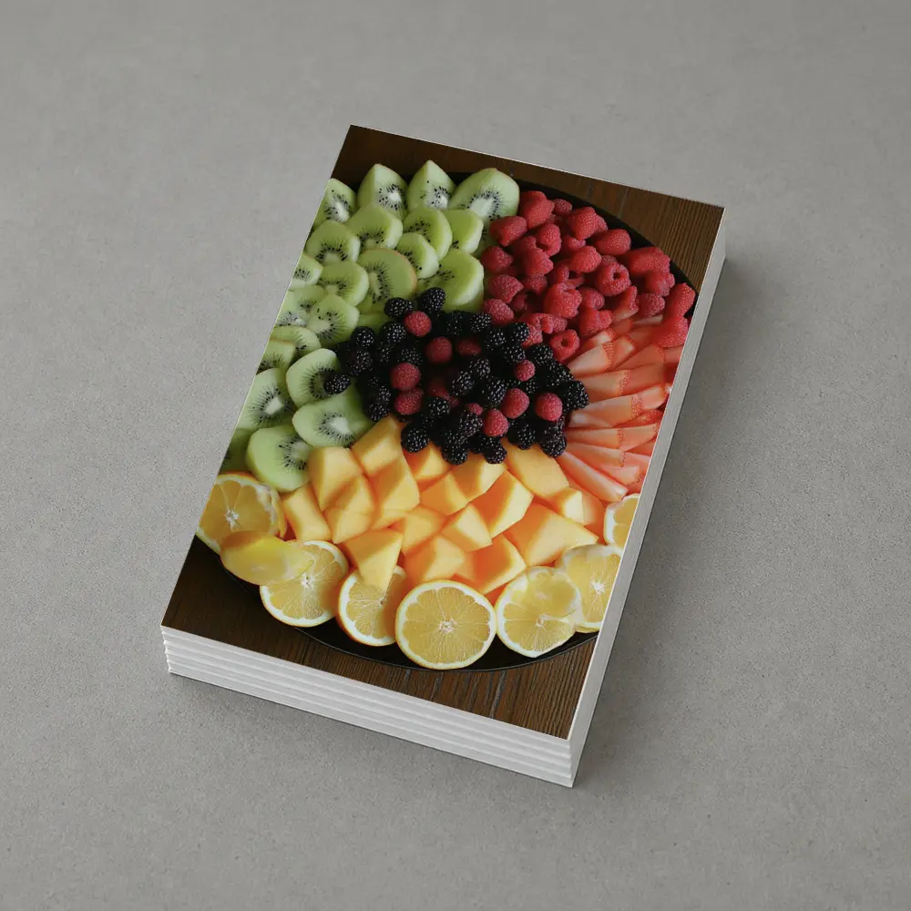 Fresh Fruit Platter Overhead View Dark Plate – Postcards