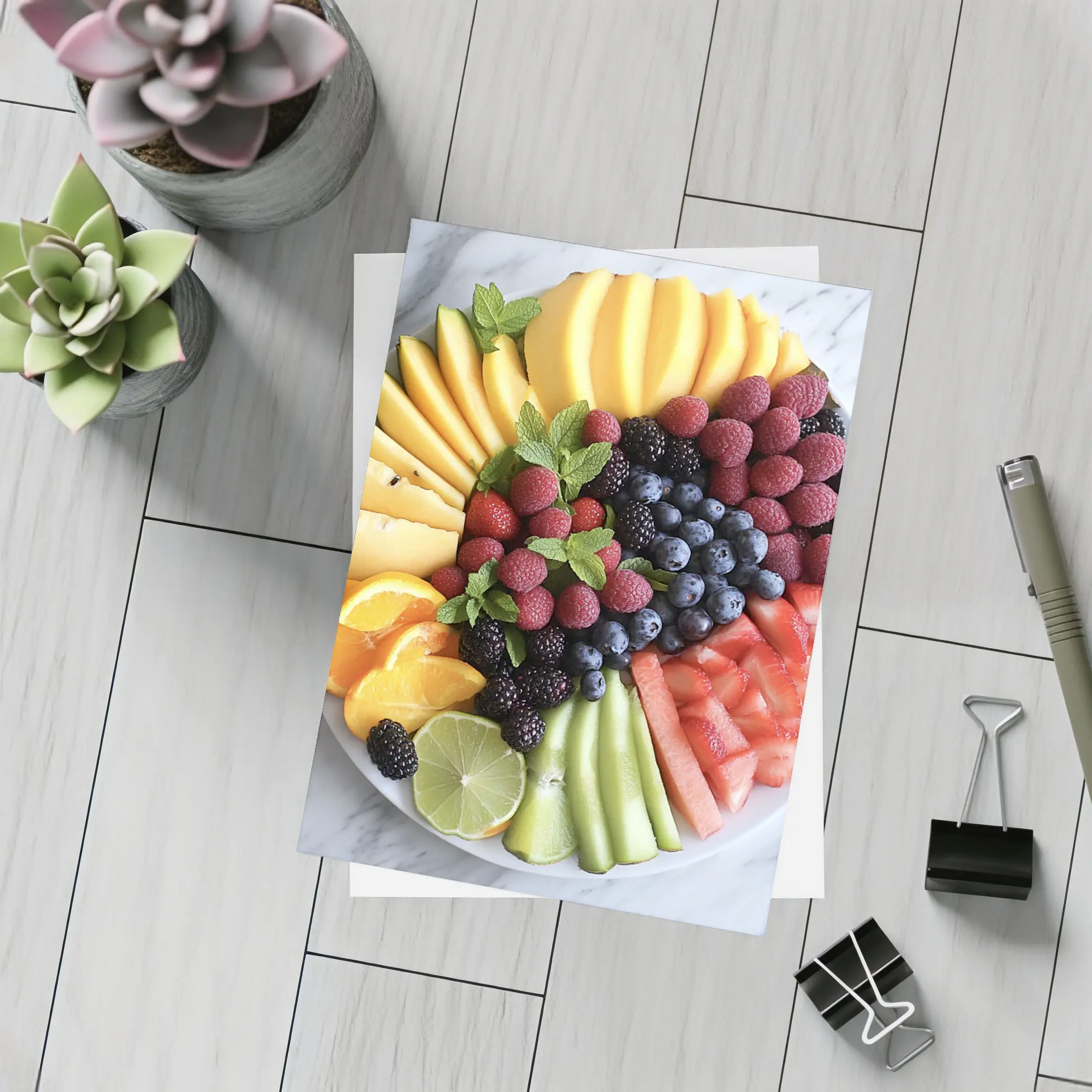 Fresh Fruit Platter Arranged on Marble – Postcards