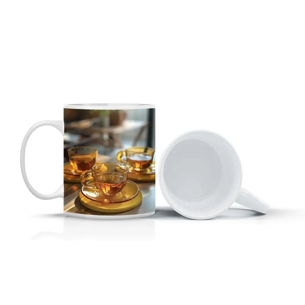 Amber Glass Tea Cups Golden Saucers Table – Mugs