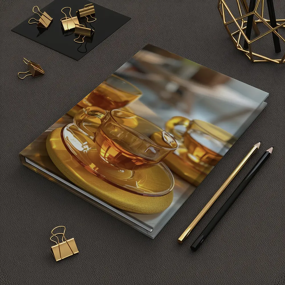 Amber Glass Tea Cups Golden Saucers Table – Notebooks