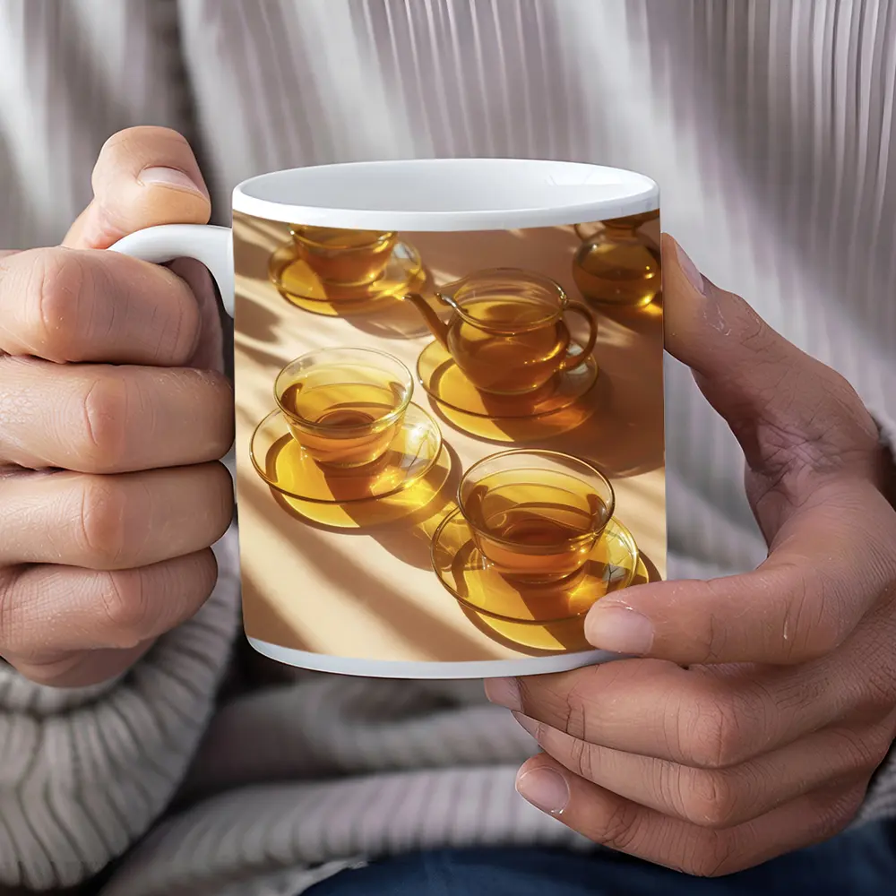 Glass Tea Cups Set Warm Golden Light – Mugs