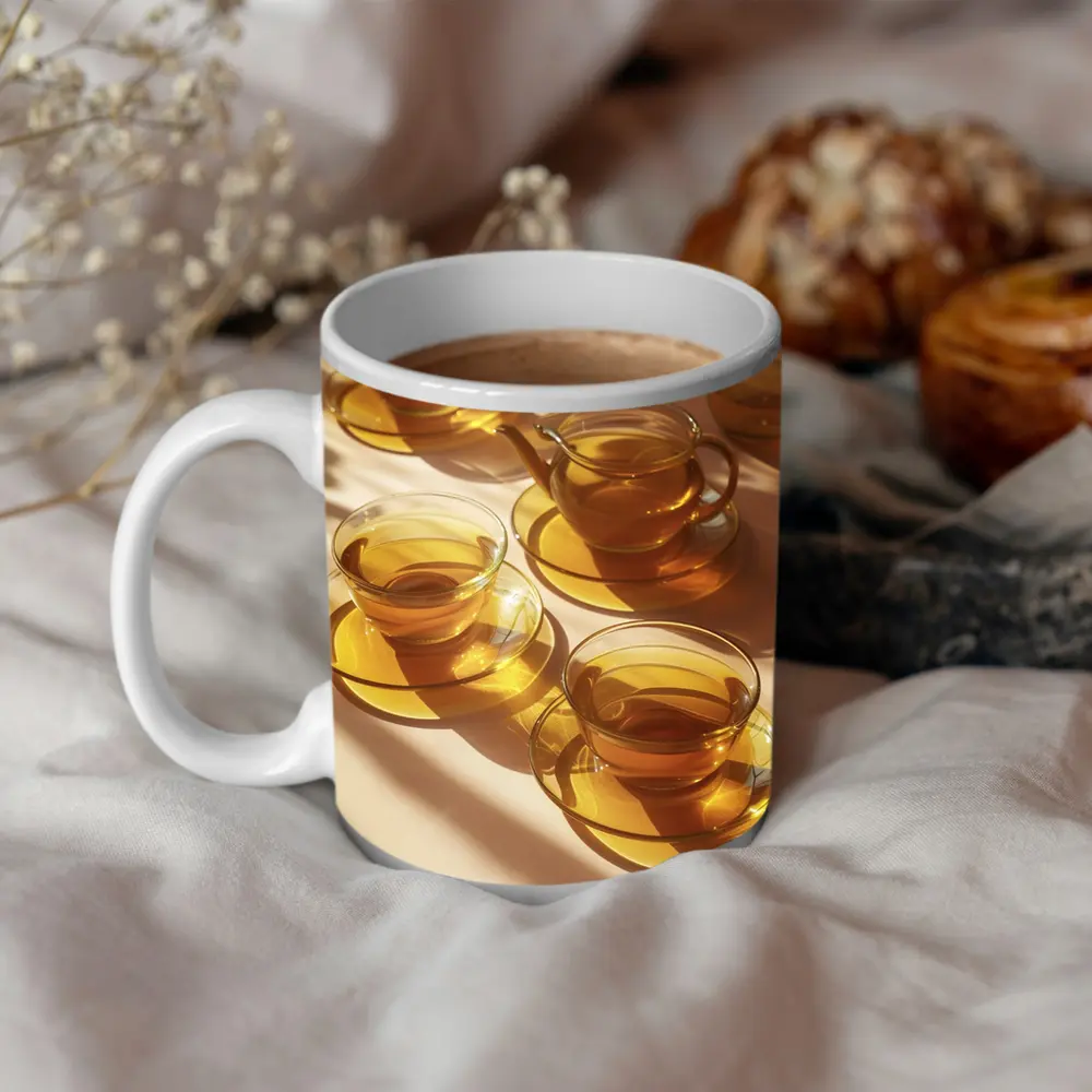 Glass Tea Cups Set Warm Golden Light – Mugs