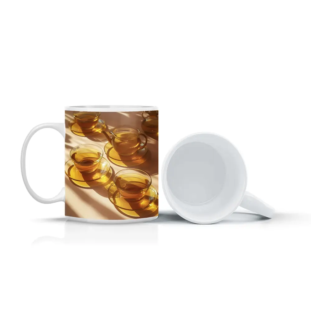 Glass Tea Cups Set Warm Golden Light – Mugs