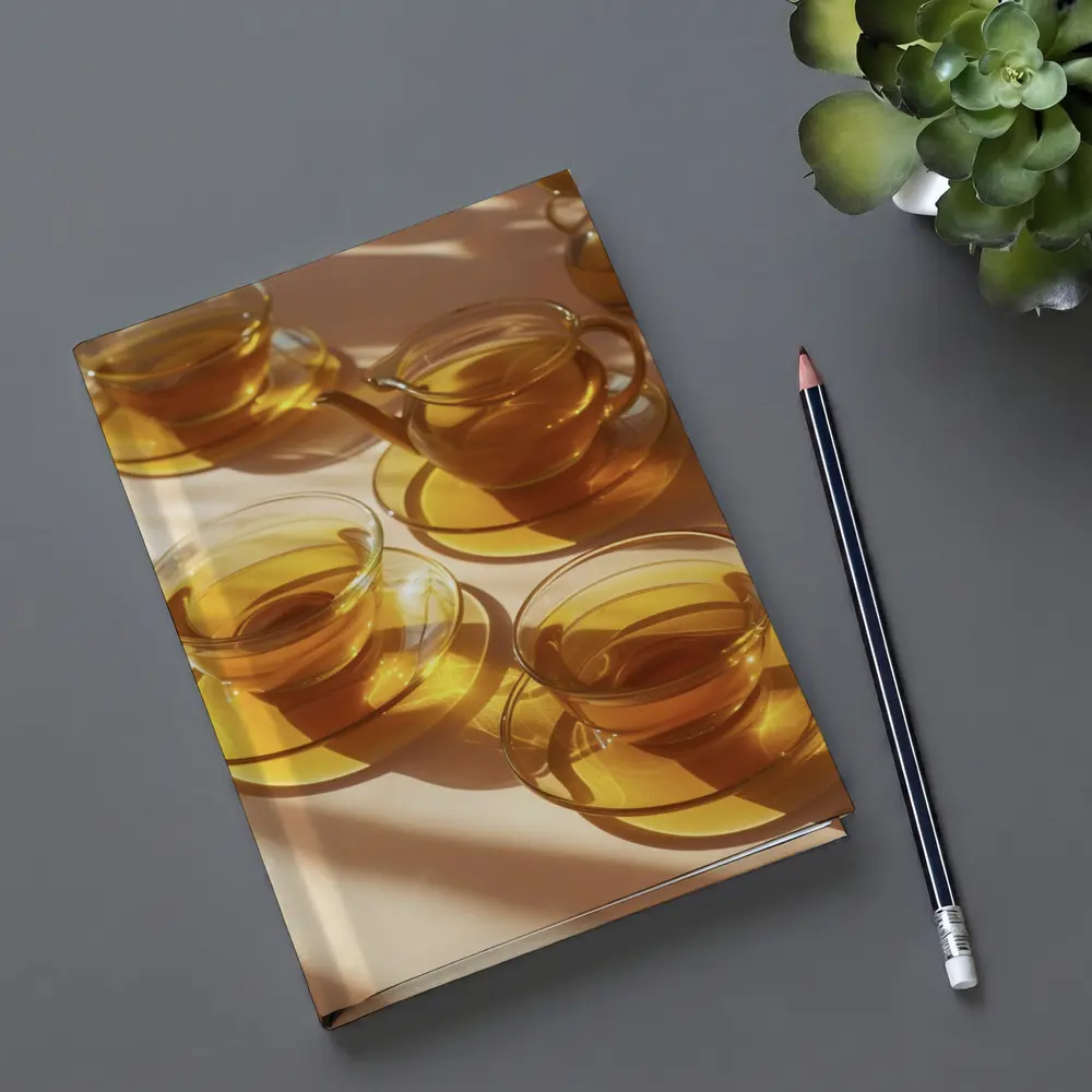 Glass Tea Cups Set Warm Golden Light – Notebooks
