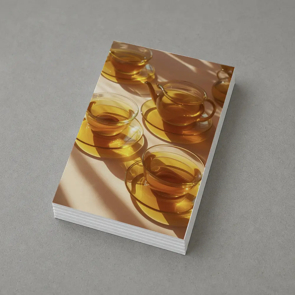 Glass Tea Cups Set Warm Golden Light – Postcards