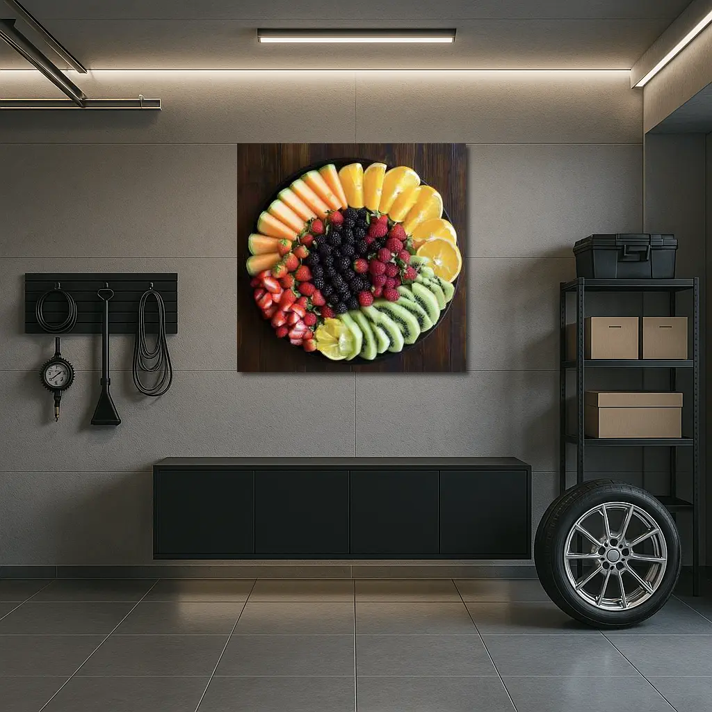 Fresh Fruit Platter on Dark Wood – Wall Art