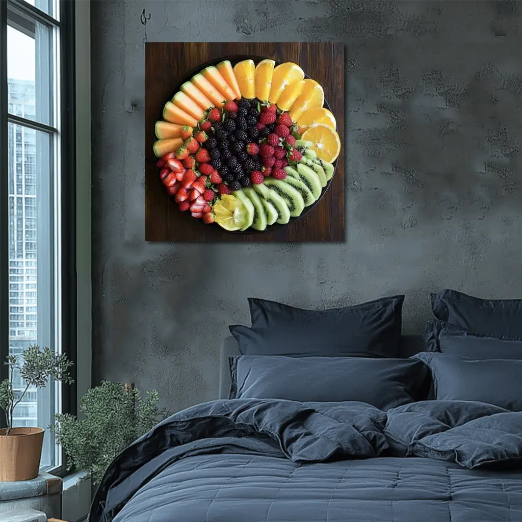 Fresh Fruit Platter on Dark Wood – Wall Art