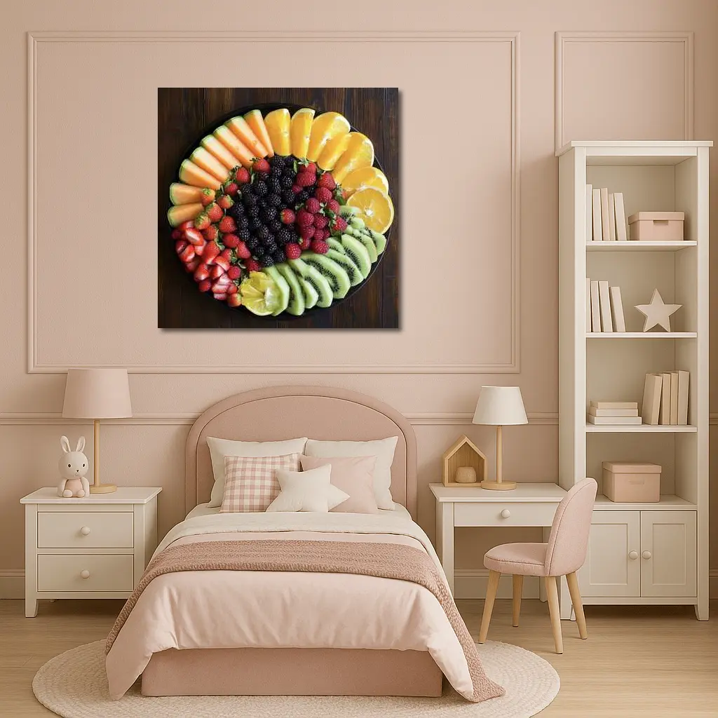 Fresh Fruit Platter on Dark Wood – Wall Art