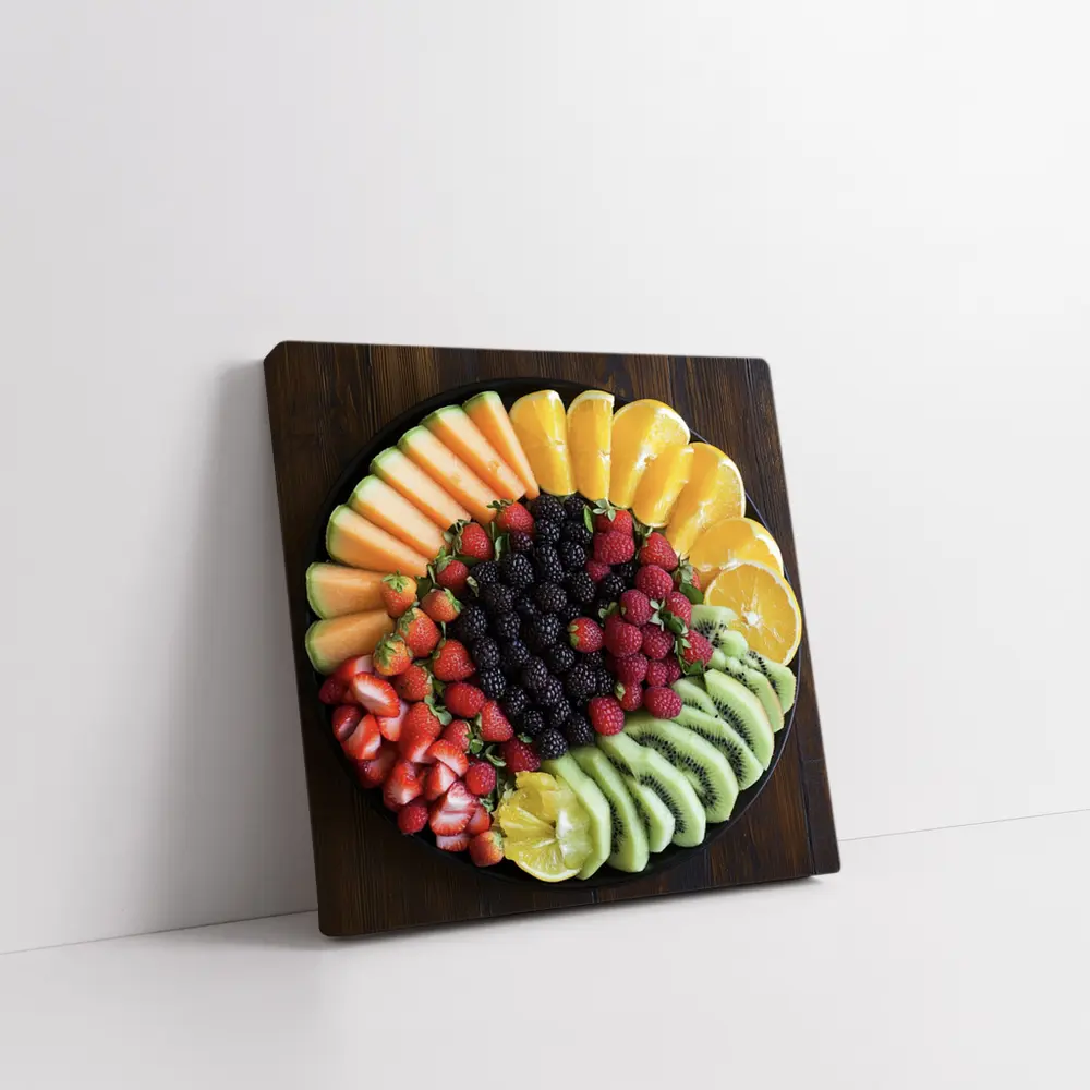 Fresh Fruit Platter on Dark Wood – Wall Art