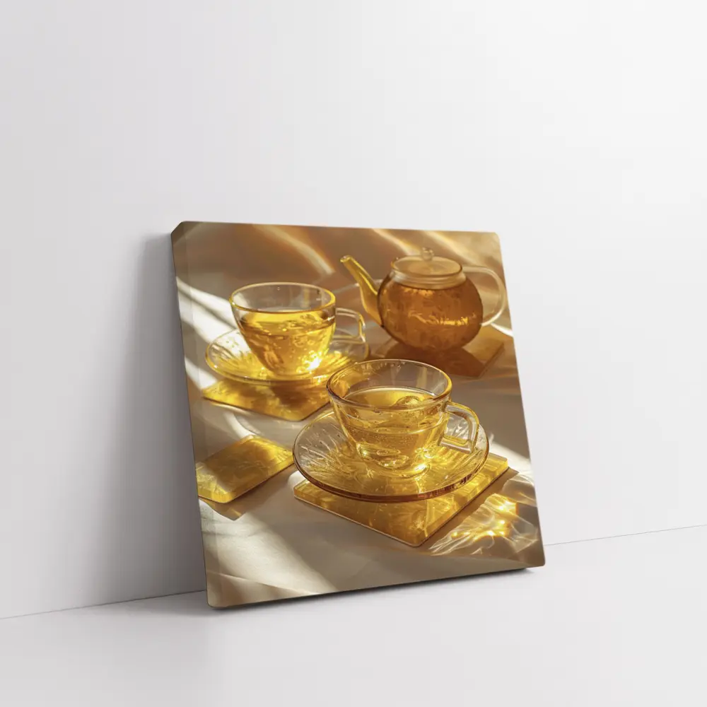 Golden Glass Tea Set Warm Sunlight – Wall Art