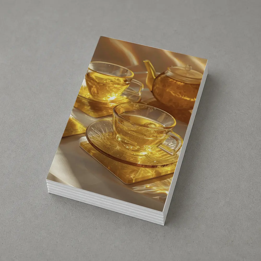 Golden Glass Tea Set Warm Sunlight – Postcards