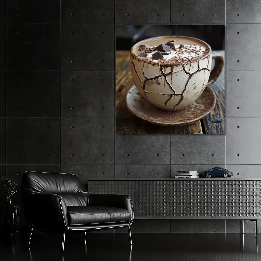 Cracked Chocolate Cup Rustic Wooden Table – Wall Art
