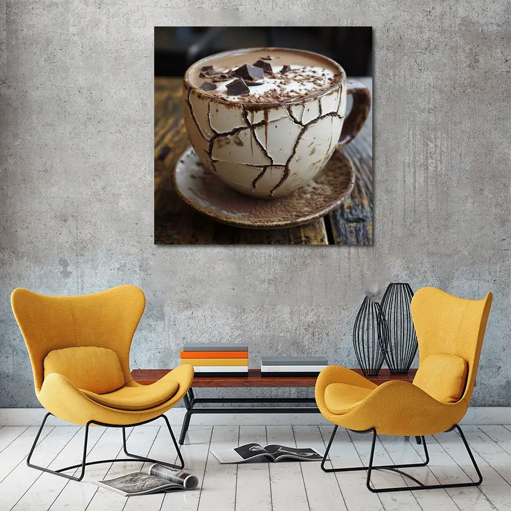 Cracked Chocolate Cup Rustic Wooden Table – Wall Art