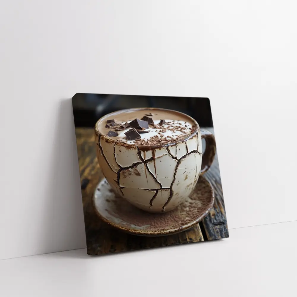 Cracked Chocolate Cup Rustic Wooden Table – Wall Art
