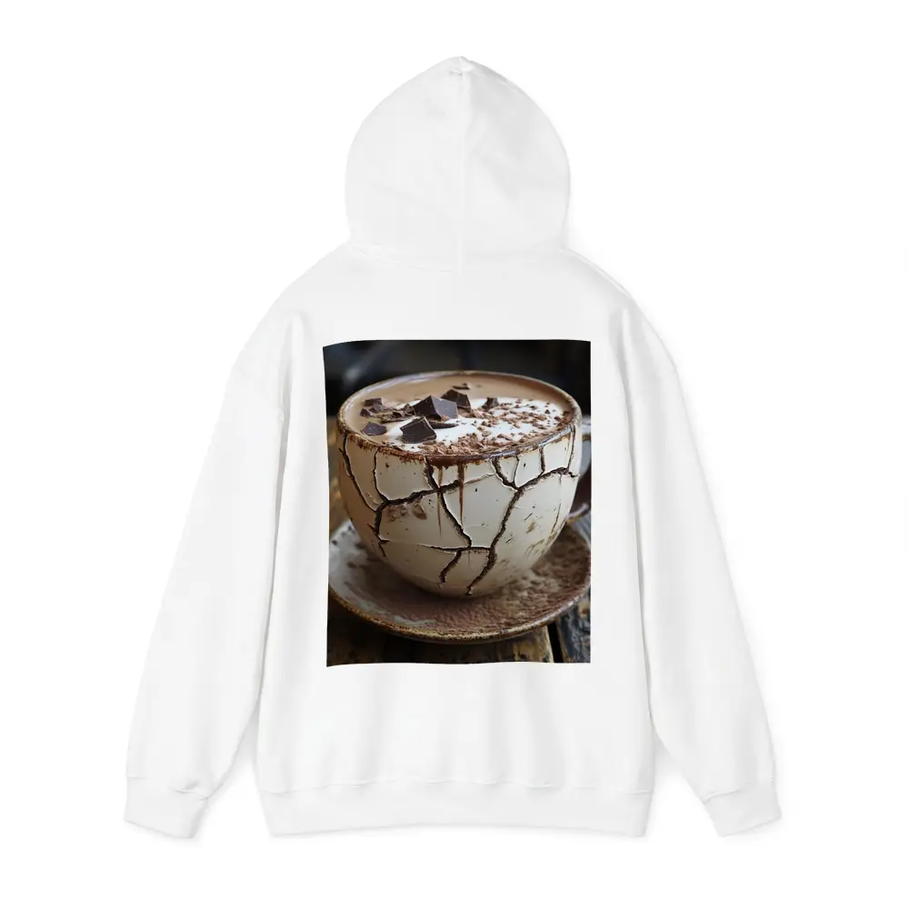 Cracked Chocolate Cup Rustic Wooden Table – Hoodies