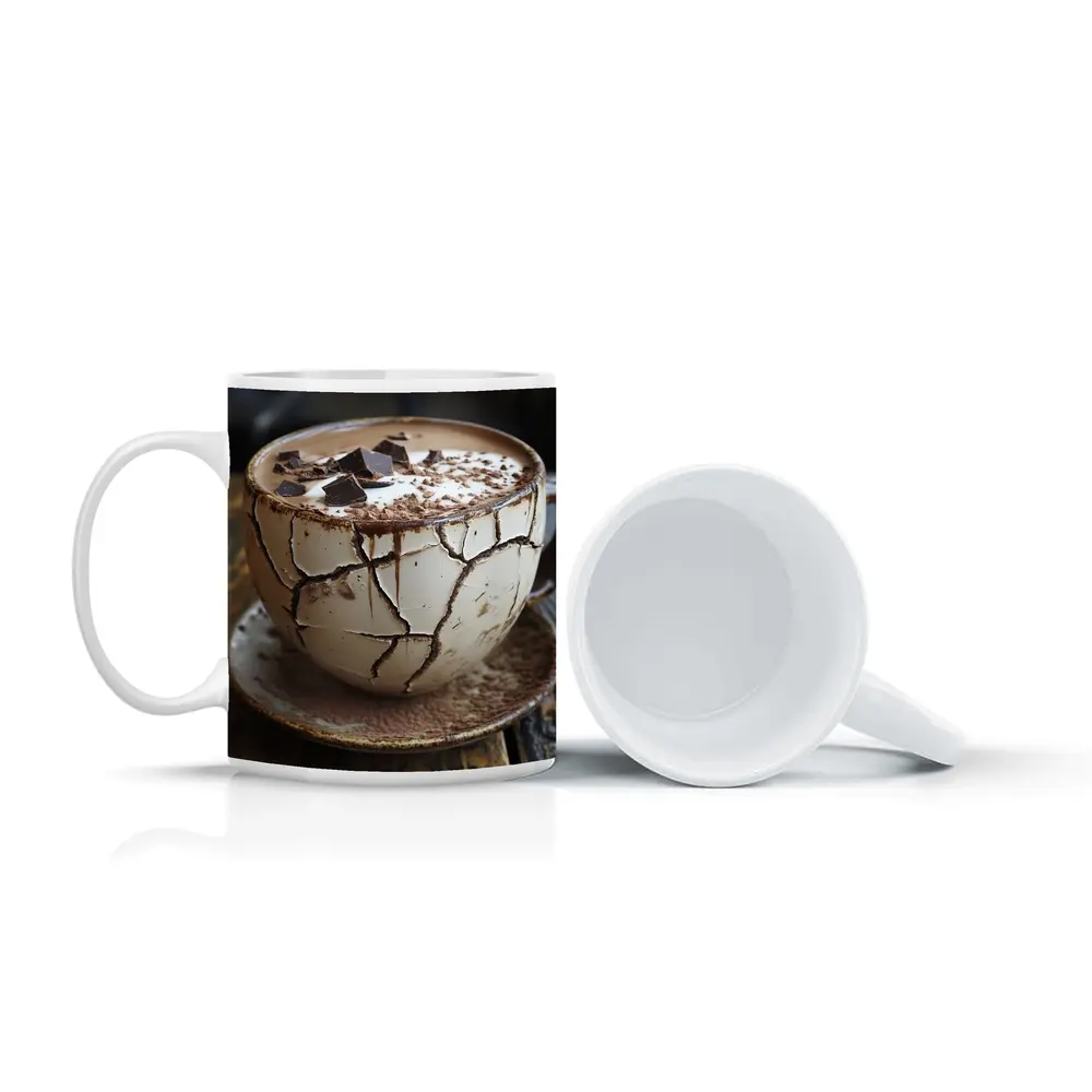 Cracked Chocolate Cup Rustic Wooden Table – Mugs