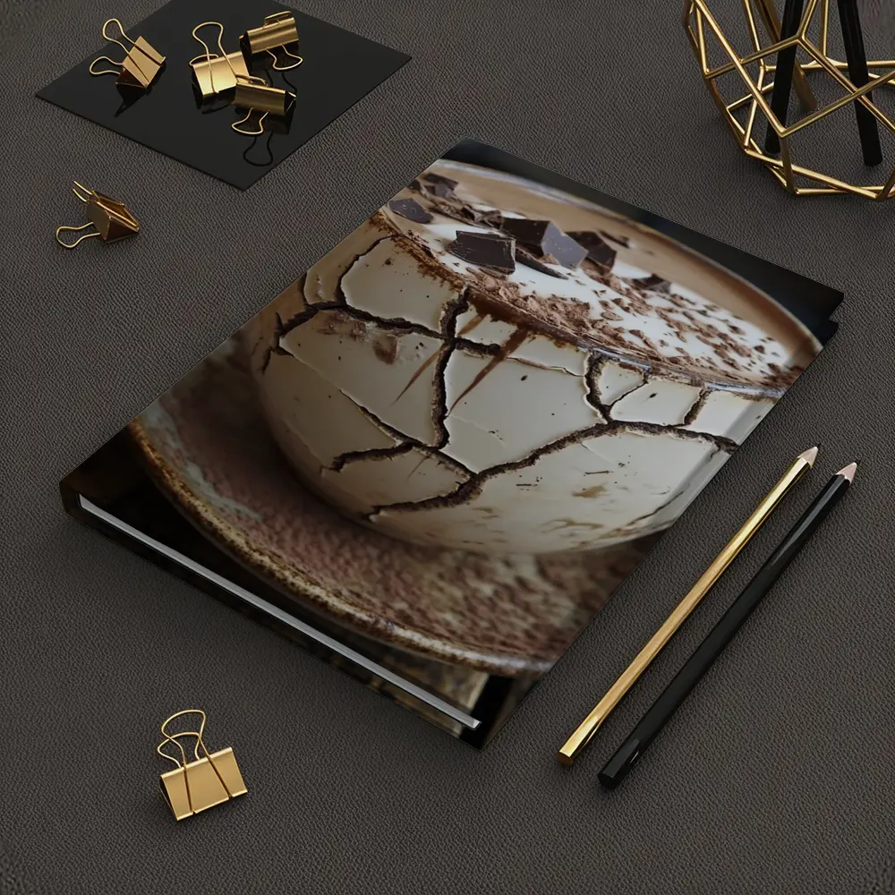 Cracked Chocolate Cup Rustic Wooden Table – Notebooks